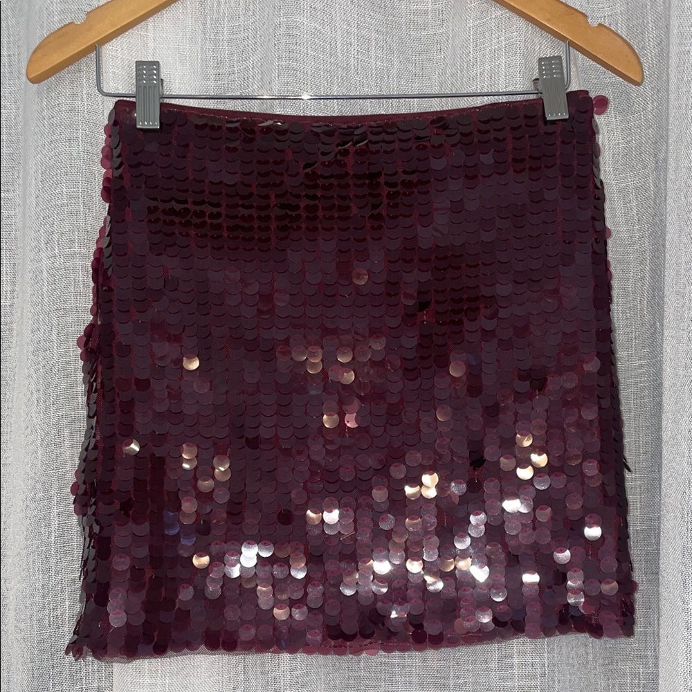 Burgundy Sequin Mini Skirt